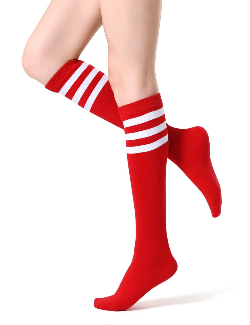 FITRELL 4 Pack Women's Knee High Socks Cotton Tube Stripe Socks, Red, For Halloween Christmas Baseball Softball Soccer - Image 4
